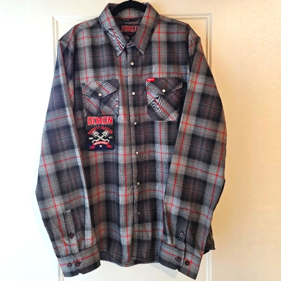 New DIXXON Barrett-Jackson Men's Black, Red and Gray Plaid Button Down Sz XLT - Picture 7 of 9